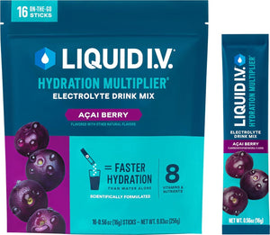 Liquid IV Hydration Multiplier, Acai Berry Electrolyte Powder Drink Mix, 1 Pack, 16 Servings