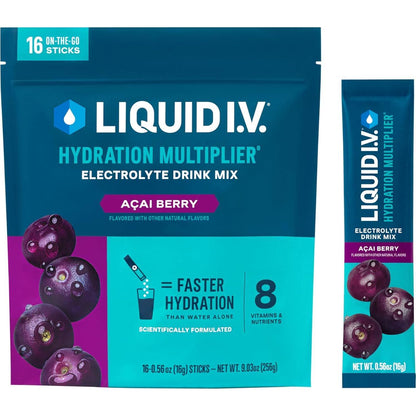 Liquid IV Hydration Multiplier, Acai Berry Electrolyte Powder Drink Mix, 1 Pack, 16 Servings