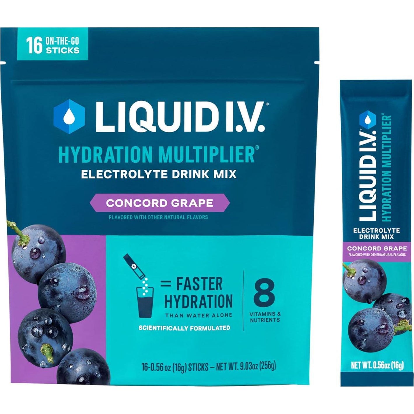 Liquid IV Hydration Multiplier, Concord Grape Electrolyte Powder Drink Mix, 1 Pack (16 Servings)