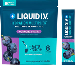 Liquid IV Hydration Multiplier, Concord Grape Electrolyte Powder Drink Mix, 1 Pack (16 Servings)