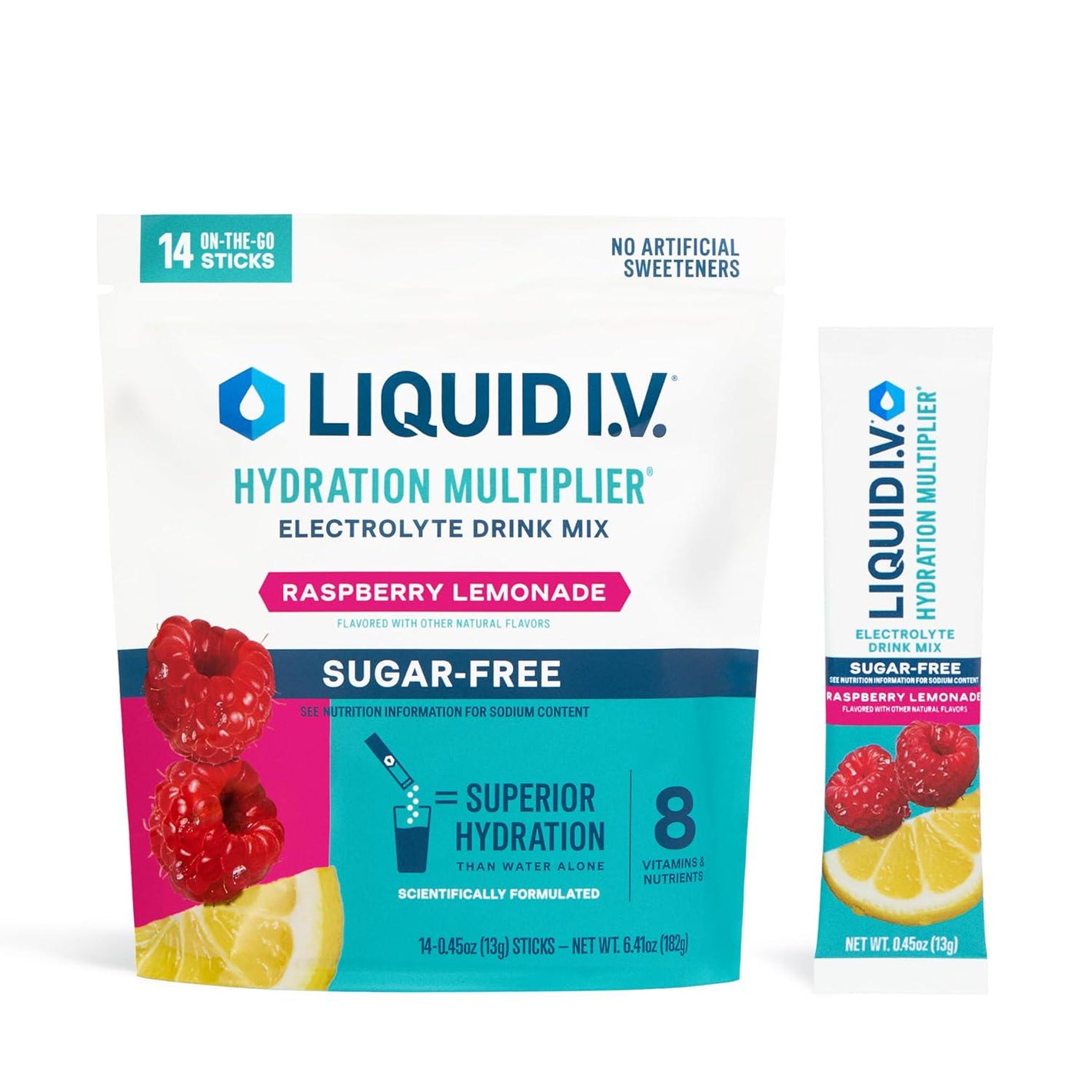 Liquid I.V. Liquid I.V. Hydration Multiplier Sugar Free Raspberry Lemonade | Electrolyte Powder Drink Mix | 1 Pack (14 Servings)