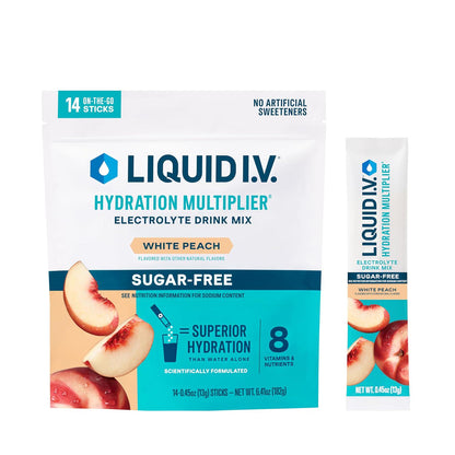Liquid IV Hydration Multiplier, Sugar-Free White Peach Flavor, Electrolyte Powder Drink Mix, 14 Servings per Pack