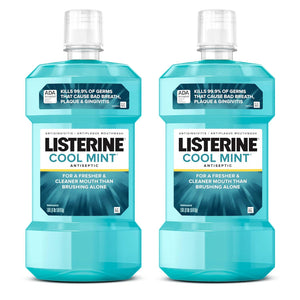 Listerine Cool Mint Antiseptic Mouthwash, Kills 99% of Germs, Freshens Breath & Fights Plaque & Gingivitis, 1L, 2-Pack