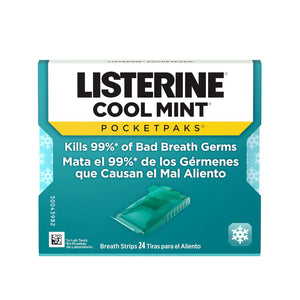 Listerine Cool Mint PocketPaks Breath Strips, Portable Fresh Breath Strips, Kills 99% of Bad Breath Germs, 12-Pack