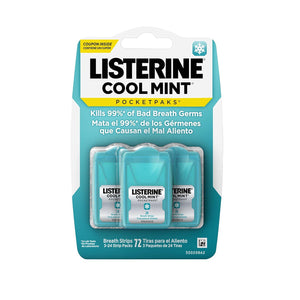 Listerine Cool Mint PocketPaks Breath Strips, Kills Bad Breath Germs, 24 Strips per Pack, 3 Pack