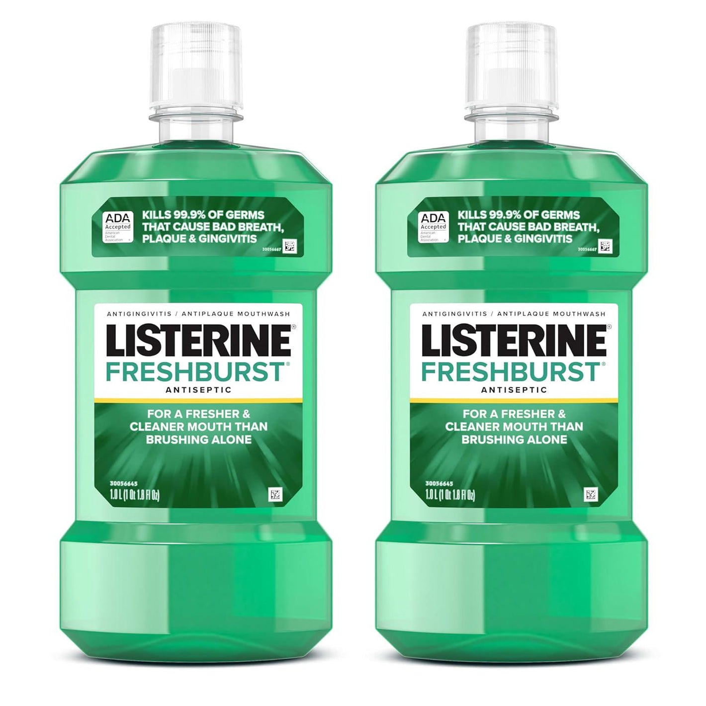Listerine Listerine Freshburst Antiseptic Mouthwash For Bad Breath, Kills 99.9% Of Bad Breath Germs And Fights Plaque And Gingivitis, ADA Accepted Mouthwash, Spearmint, Convenience Pack, 2 X 1 L
