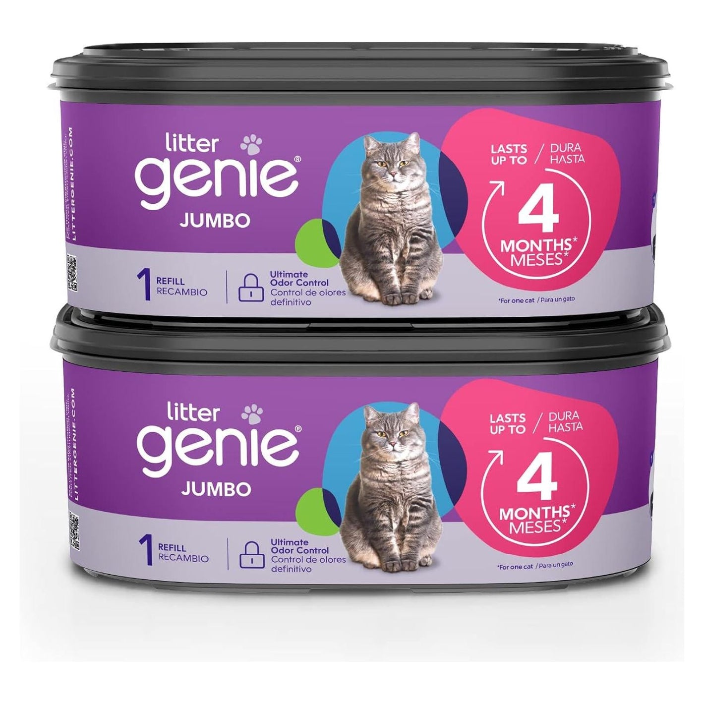 Litter Genie Jumbo Refill Bags, 2 Ct, Up to 8 Months Supply, Odor Control Liners for Cat Waste