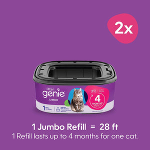 Litter Genie Jumbo Refill Bags, 2 Ct, Up to 8 Months Supply, Odor Control Liners for Cat Waste