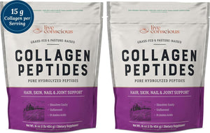 Live Conscious Collagen Peptides Powder, Hair, Skin, Nail & Joint Support, Type I & III Collagen, 16 oz, 2-Pack