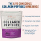 Live Conscious Collagen Peptides Powder, 16oz Type I & III Collagen for Hair, Skin, Nails & Joints Grass-Fed, Hydrolyzed, Women & Men’s Supplement