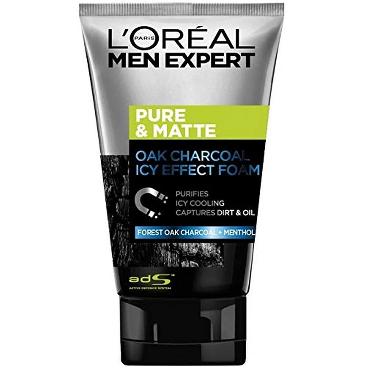 L'Oreal Paris Men Expert Pure & Matte Oak Charcoal Icy Effect Foam Wash 100ml,8992304025556