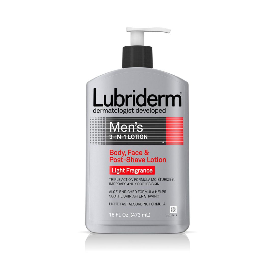 Lubriderm Men's 3-In-1 Body, Face & Post Shave Light Fragrance Body Lotion 473ml,052800480735,