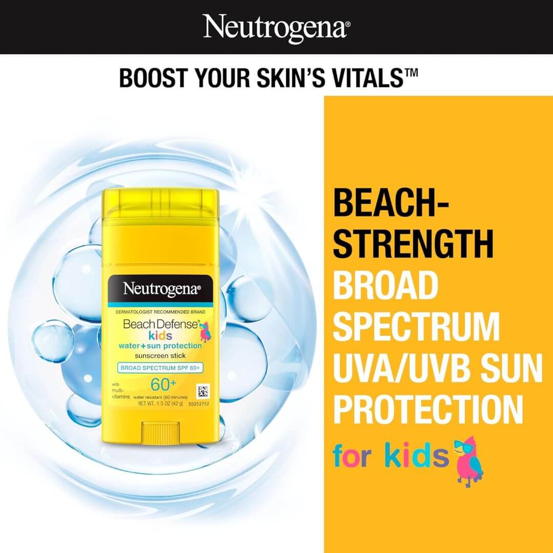 Neutrogena Kids Beach Defense SPF 60+ Water + Sun Protection Sunscreen Stick 42g,086800066460