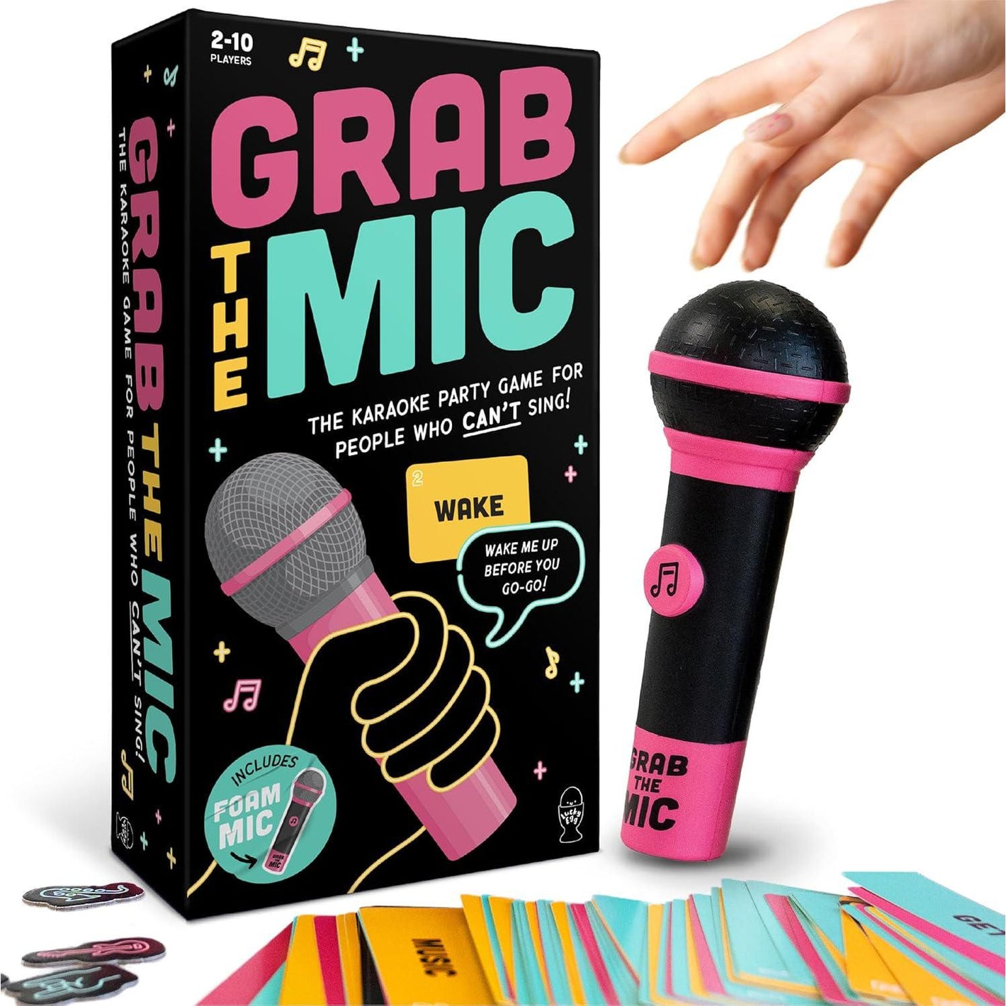 Lucky Egg Grab the Mic Karaoke Game, 2–10 Players, 8+, Family Singing Game with 250 Lyrics & 125 Cards, Party Game Gift