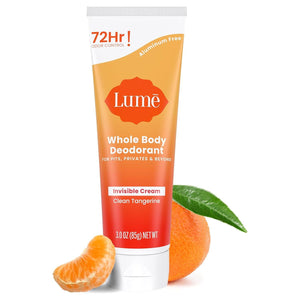 Lume Lume Whole Body Deodorant - Invisible Cream Tube - 72 Hour Odor Control - Aluminum Free, Baking Soda Free, Skin Safe - 3.0 Ounce (Clean Tangerine)