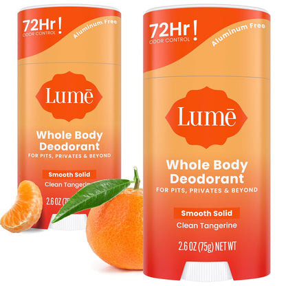 Lume Lume Whole Body Deodorant - Smooth Solid Stick - 72 Hour Odor Control - Aluminum Free, Baking Soda Free And Skin Safe - 2.6 Ounce (Pack Of 2) (Clean Tangerine)