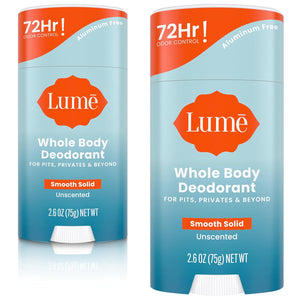 Lume Lume Whole Body Deodorant - Smooth Solid Stick - 72 Hour Odor Control - Aluminum Free, Baking Soda Free And Skin Safe - 2.6 Ounce (Pack Of 2) (Unscented)