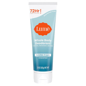 Lume Lume Whole Body Deodorant - Invisible Cream Tube - 72 Hour Odor Control - Aluminum Free, Baking Soda Free, Skin Safe - 3.0 Ounce (Unscented)
