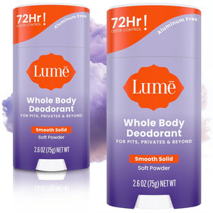 Lume Lume Whole Body Deodorant - Smooth Solid Stick - 72 Hour Odor Control - Aluminum Free, Baking Soda Free And Skin Safe - 2.6 Ounce (Pack Of 2) (Soft Powder)