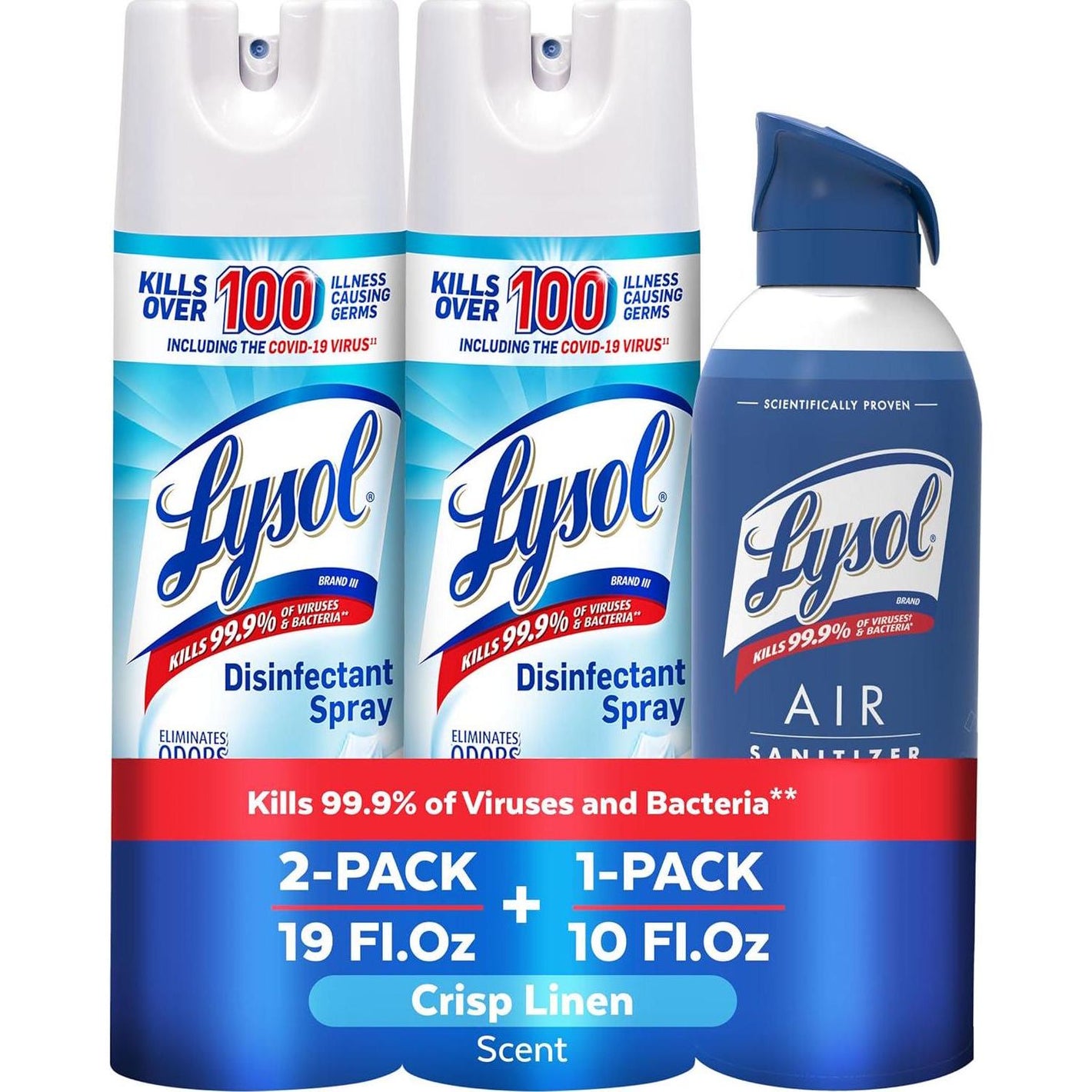 Lysol Lysol Bundle Containing X2 Lysol Disinfectant Spray For Hard And Soft Surfaces, Crisp Linen, 19 Fl. Oz + Lysol Air Sanitizer Spray, For Air Sanitization And Odor Elimination, White Linen, 10 Fl. Oz