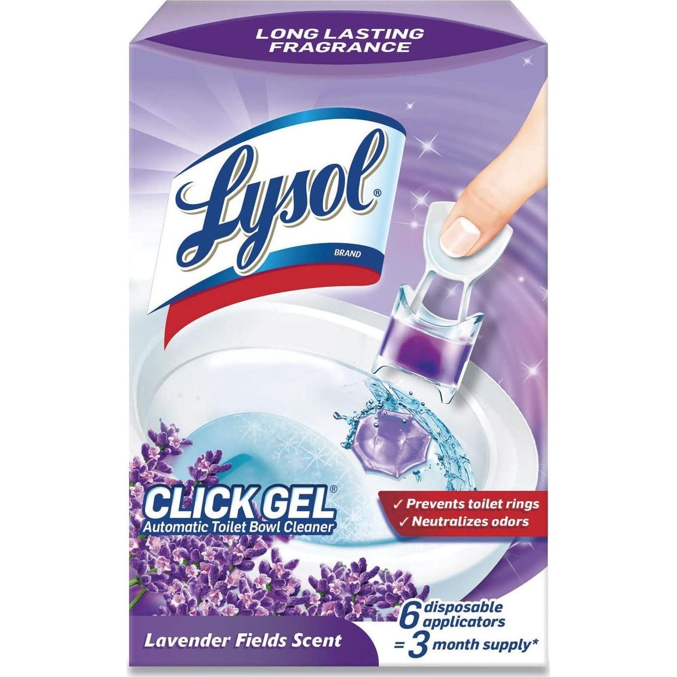 Lysol Click Gel Automatic Toilet Bowl Cleaner, Lavender Fields, 6 Applicators, Pack of 1