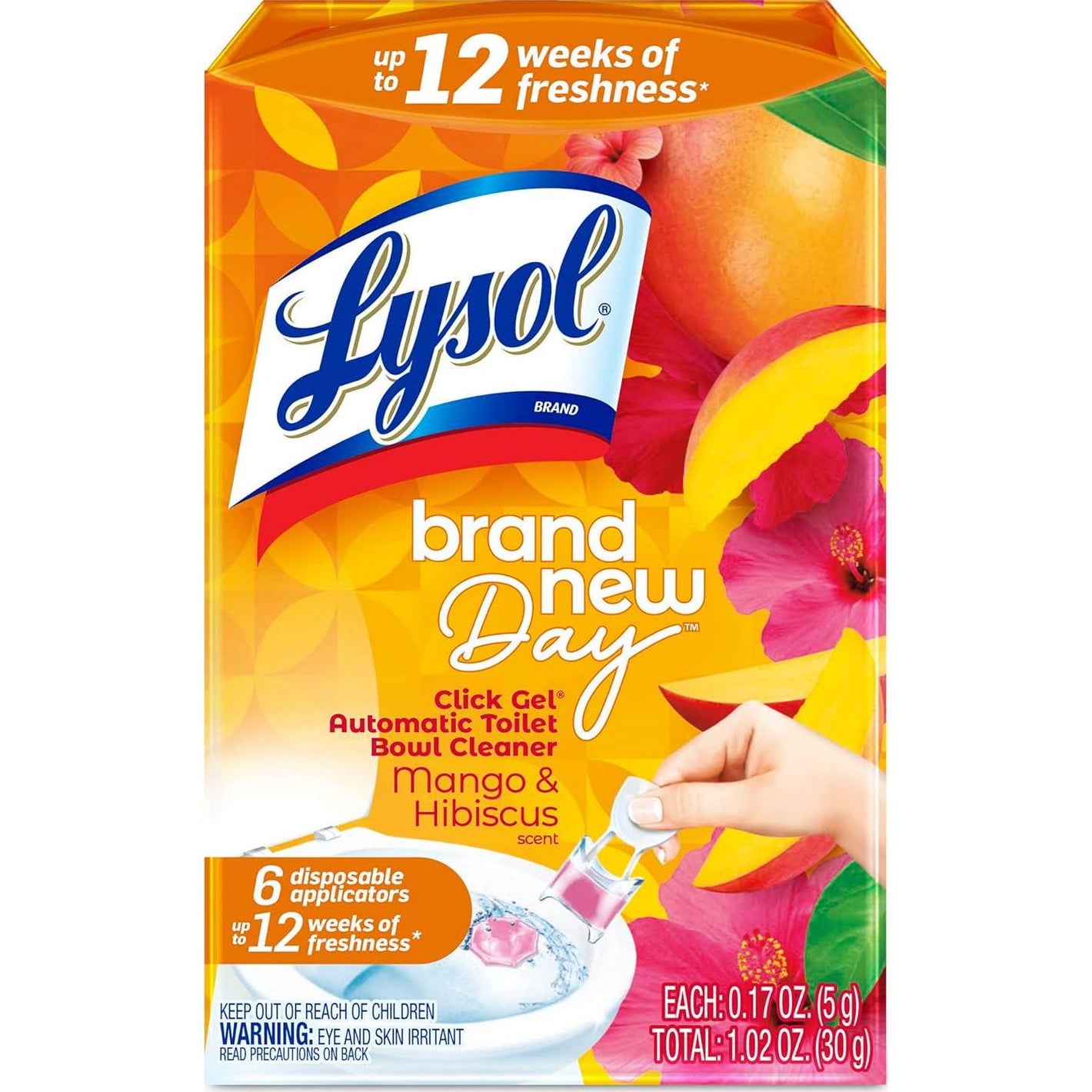 Lysol Lysol Click Gel Automatic Toilet Bowl Cleaner, Gel Toilet Bowl Cleaner, For Cleaning And Refreshing, Mango And Hibiscus, 6 Count (Pack Of 1)
