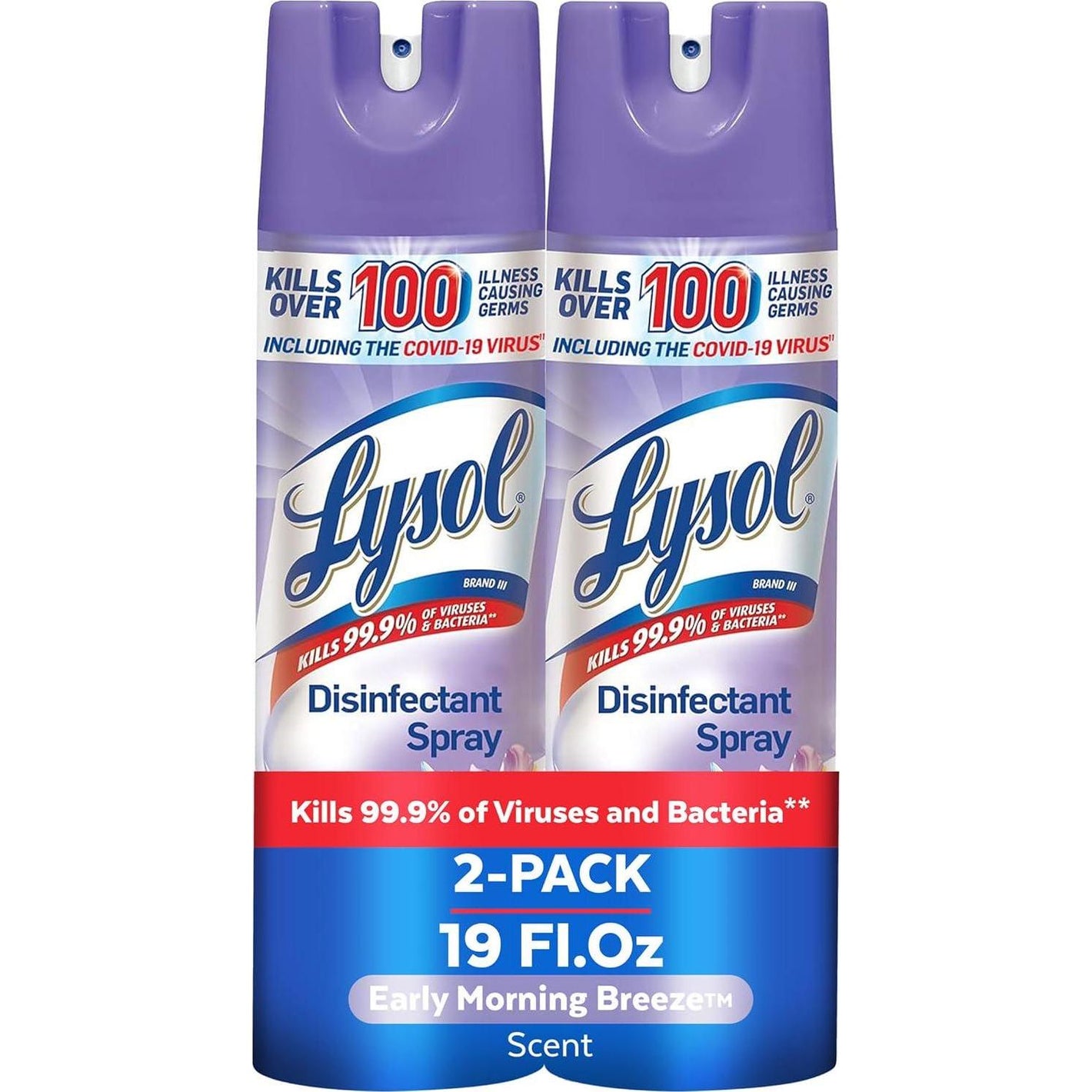 Lysol Disinfectant Spray, Sanitizing & Antibacterial Spray for Disinfecting & Deodorizing, Early Morning Breeze, 19 Fl Oz, Pack of 2, Packaging May Vary