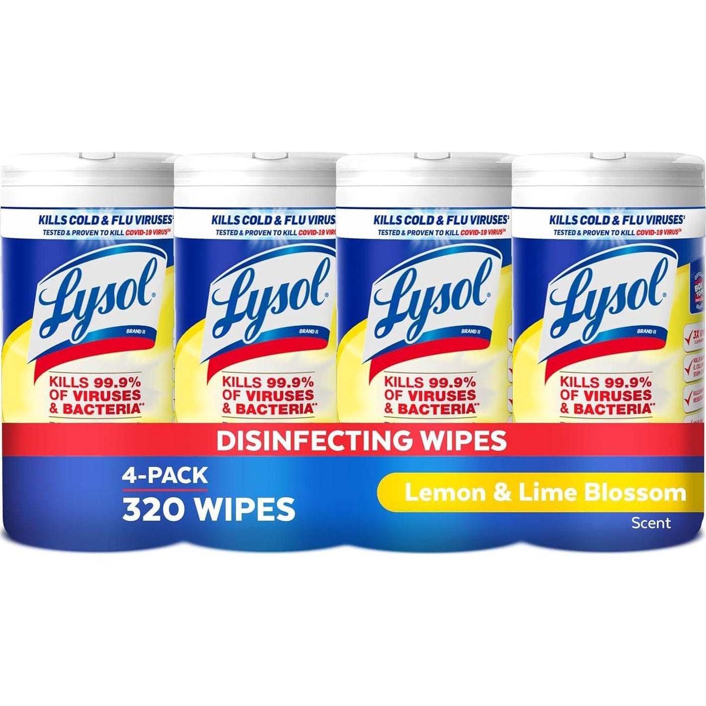Lysol Disinfectant Wipes, Multi-Surface Antibacterial Cleaning Wipes, Lemon & Lime Blossom, Pack of 4 (Packaging May Vary)