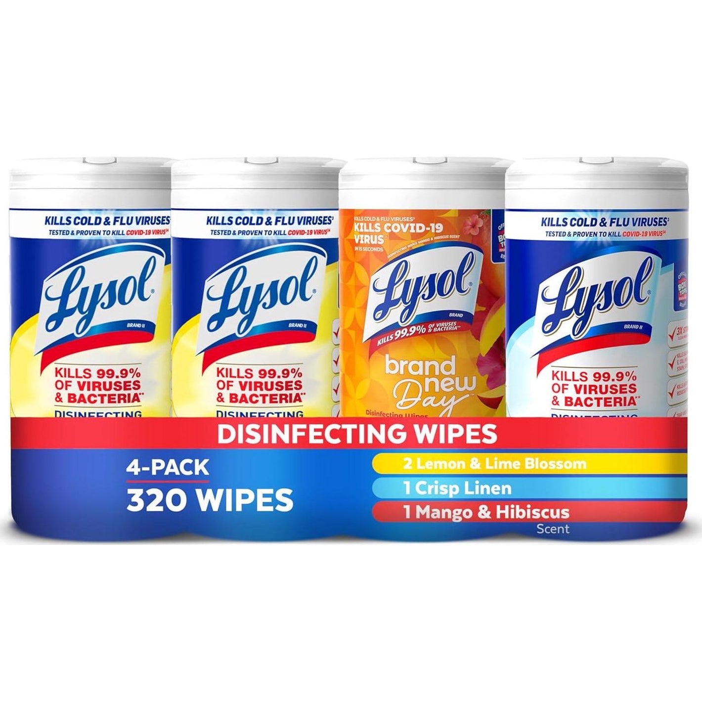 Lysol Disinfecting Wipes Bundle, Multi-Surface Cleaning Supplies for Home, Dorm, Travel, Multi-Scent, Household Disinfectant Wipes, 80 Count Each, 4 Items