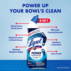 Lysol Toilet Bowl Cleaner, Max Strength, Clinging Gel, Instant Stain Removal, Disinfecting & Deodorizing, Bleach-Free, 24oz, 2 Pack