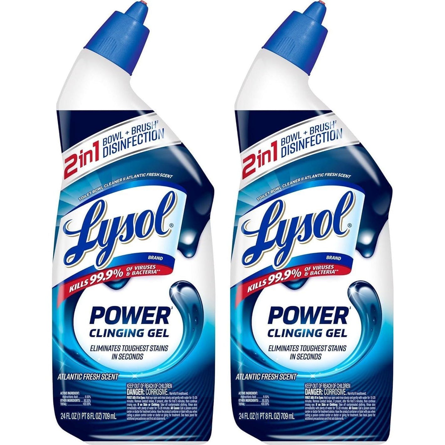 Lysol Toilet Bowl Cleaner, Max Strength, Clinging Gel, Instant Stain Removal, Disinfecting & Deodorizing, Bleach-Free, 24oz, 2 Pack