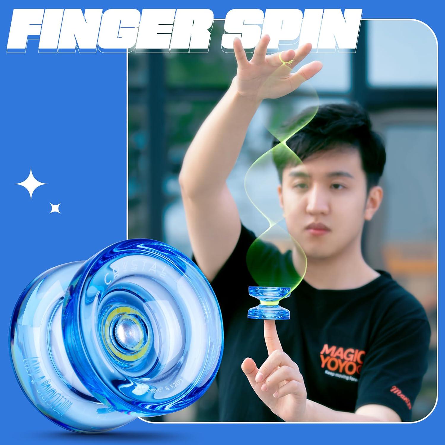 MAGICYOYO Professional Crystal Yoyo K2, Responsive Yoyo For Kids, Plastic Yoyo Professional Beginner Yo Yo With Unresponsive Yoyo Bearing For Intermediate + 12 Yo-yo Strings+Yo Yo Bag (Crystal Blue),