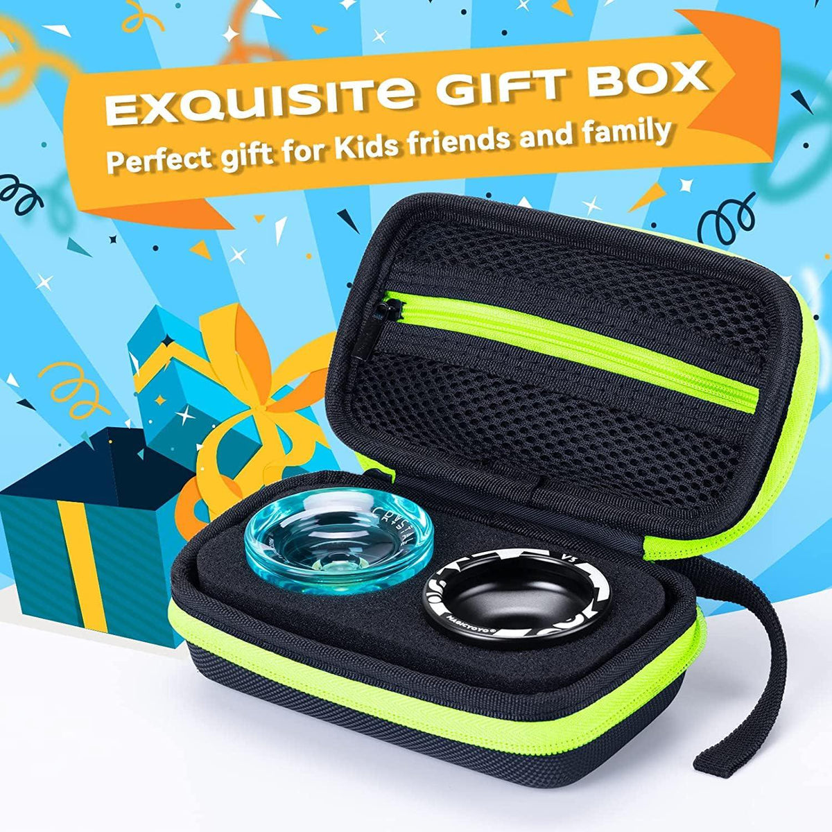 MAGICYOYO Professional Pack Of 2 Yoyos V3+K2, Responsive Yoyo For Kids Beginner, Dual Purpose Trick Yoyo With Unresponsive Yoyo Bearing For Adults/Advanced+Extra Yo-yo Case + 12 Yoyo Strings,