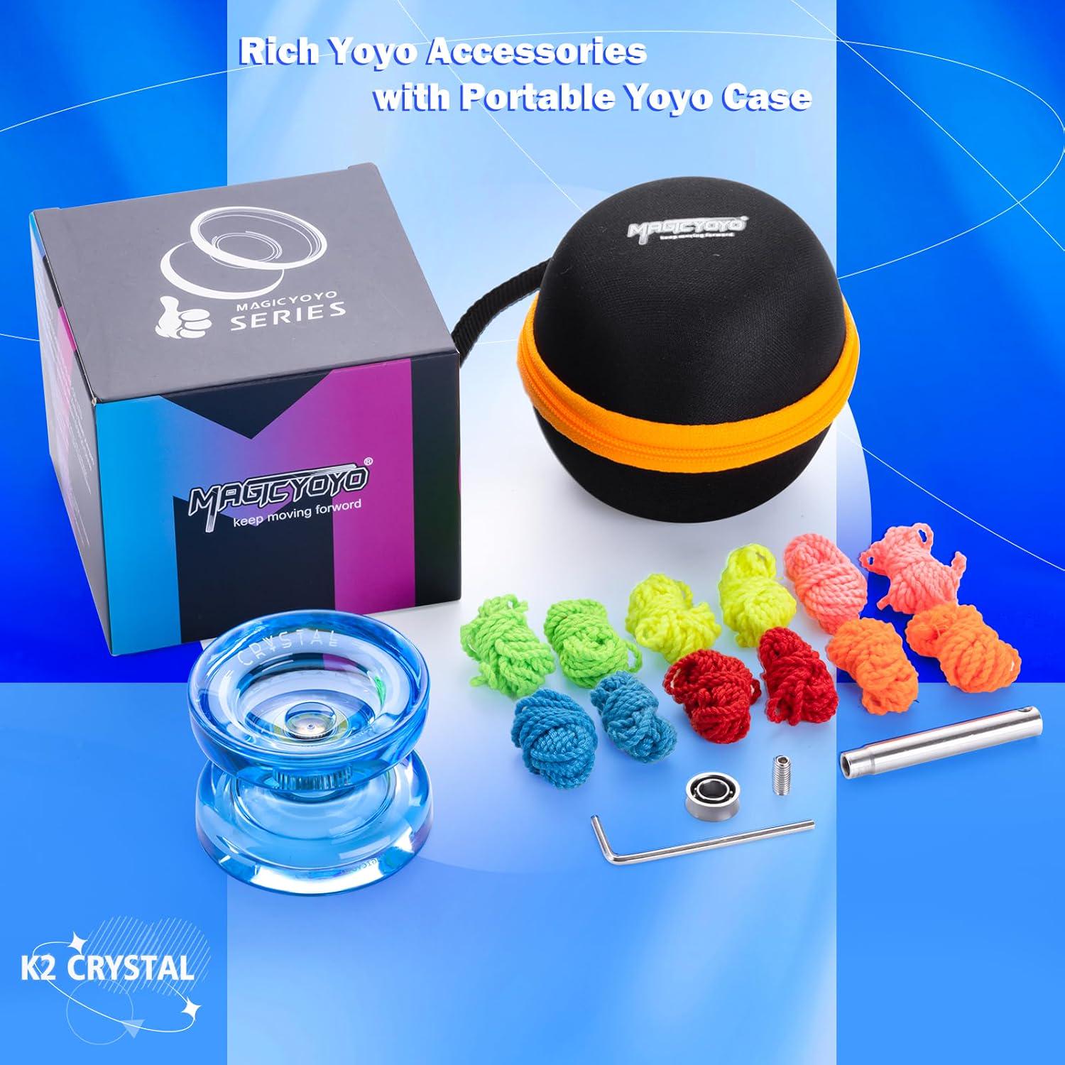 MAGICYOYO Professional Crystal Yoyo K2, Responsive Yoyo For Kids, Plastic Yoyo Professional Beginner Yo Yo With Unresponsive Yoyo Bearing For Intermediate + 12 Yo-yo Strings+Yo Yo Bag (Crystal Blue),