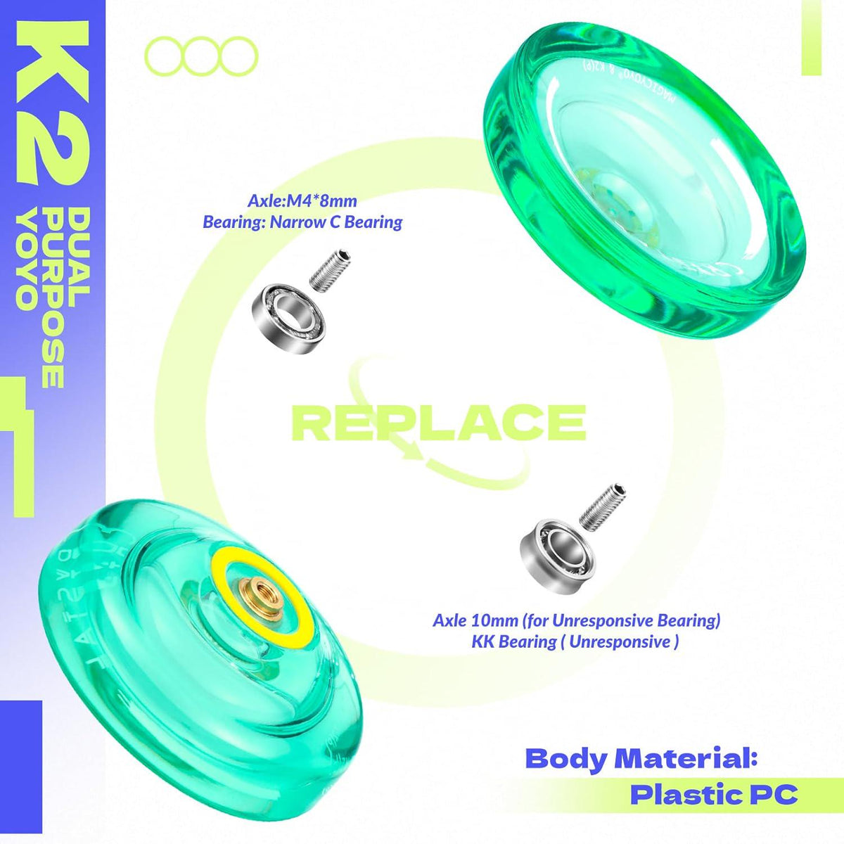 MAGICYOYO Professional Pack Of 2 Yoyos V3+K2, Responsive Yoyo For Kids Beginner, Dual Purpose Trick Yoyo With Unresponsive Yoyo Bearing For Adults/Advanced+Extra Yo-yo Case + 12 Yoyo Strings,