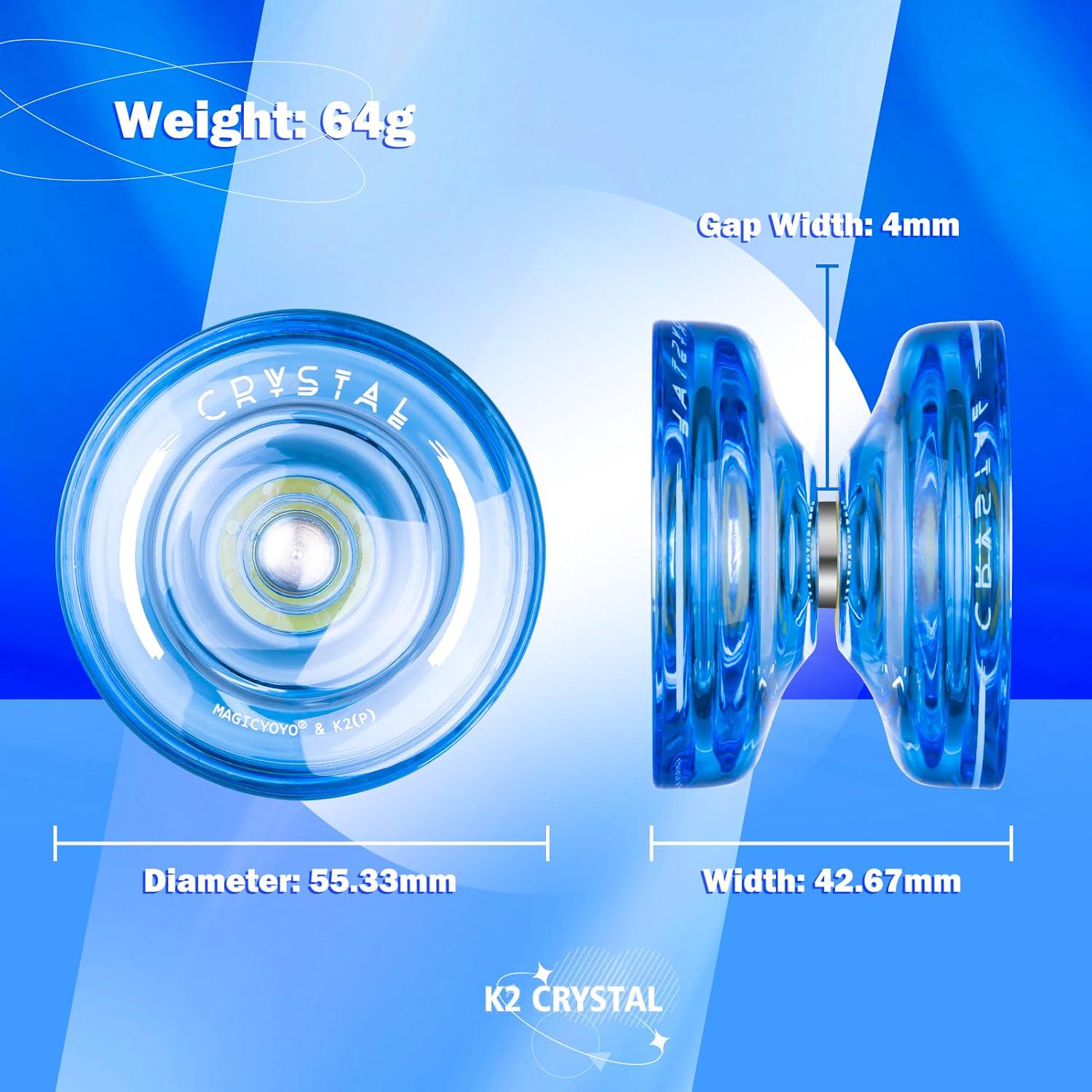 MAGICYOYO Professional Crystal Yoyo K2, Responsive Yoyo For Kids, Plastic Yoyo Professional Beginner Yo Yo With Unresponsive Yoyo Bearing For Intermediate + 12 Yo-yo Strings+Yo Yo Bag (Crystal Blue),
