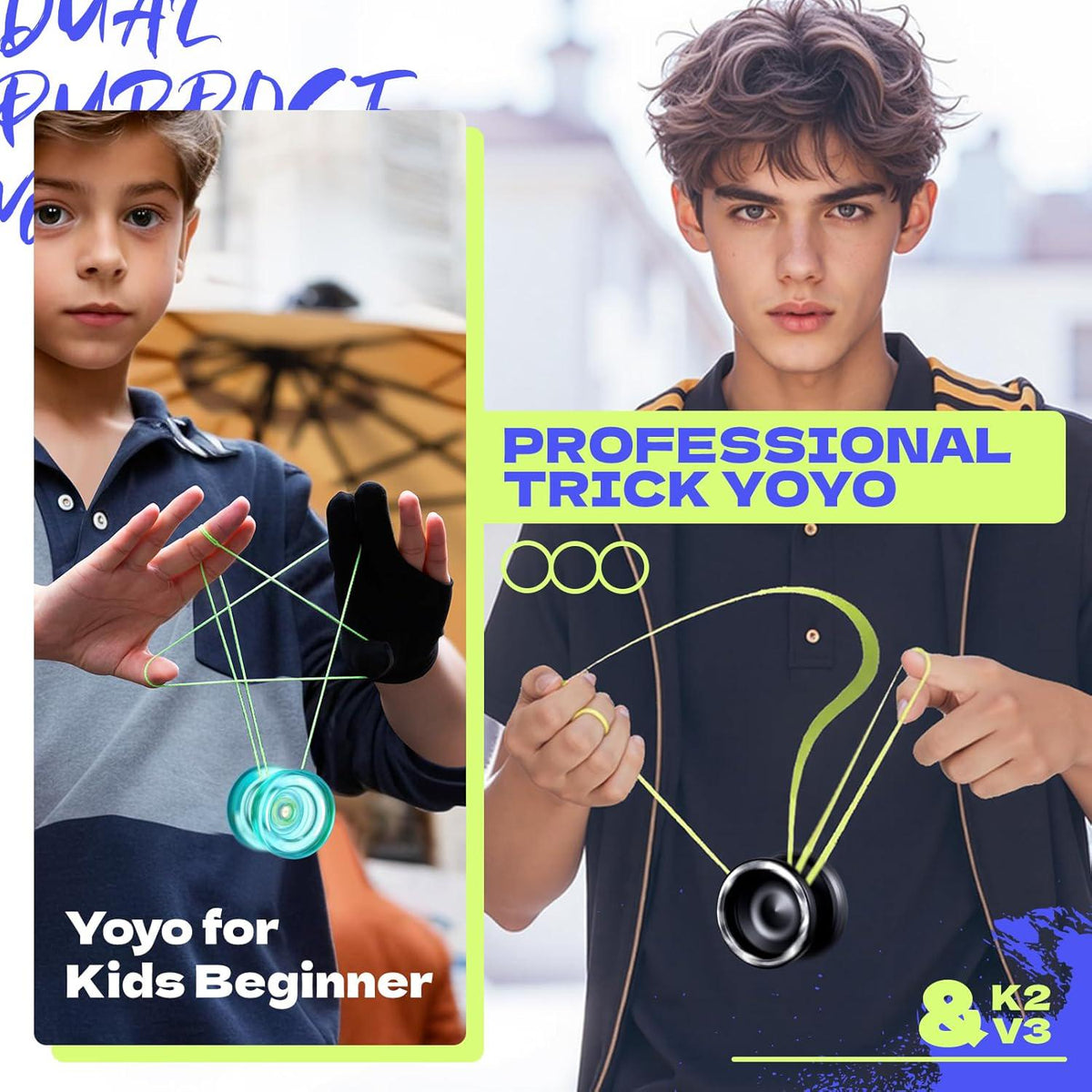 MAGICYOYO Professional Pack Of 2 Yoyos V3+K2, Responsive Yoyo For Kids Beginner, Dual Purpose Trick Yoyo With Unresponsive Yoyo Bearing For Adults/Advanced+Extra Yo-yo Case + 12 Yoyo Strings,