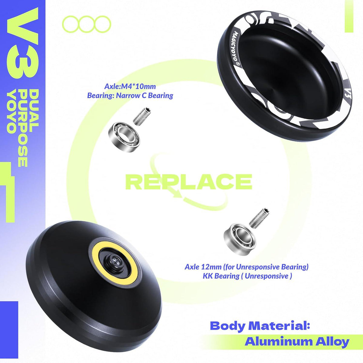 MAGICYOYO Professional Pack Of 2 Yoyos V3+K2, Responsive Yoyo For Kids Beginner, Dual Purpose Trick Yoyo With Unresponsive Yoyo Bearing For Adults/Advanced+Extra Yo-yo Case + 12 Yoyo Strings,