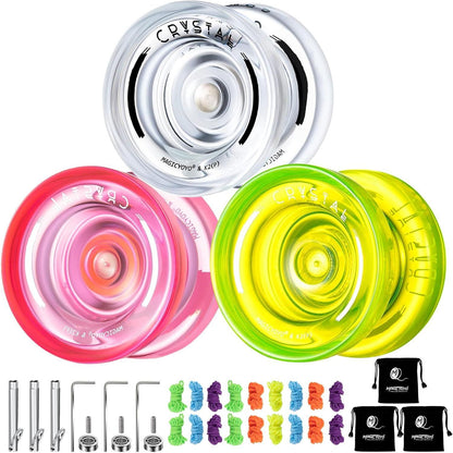 MAGICYOYO Responsive Yoyo K2 Crystal Yoyo For Kids, 3 Pack Professional Yoyo For Kids Beginner, Dual Purpose Plastic Yo Yos For Adults With Unresponsive Bearing + Accessories (Pink + Yellow + White),