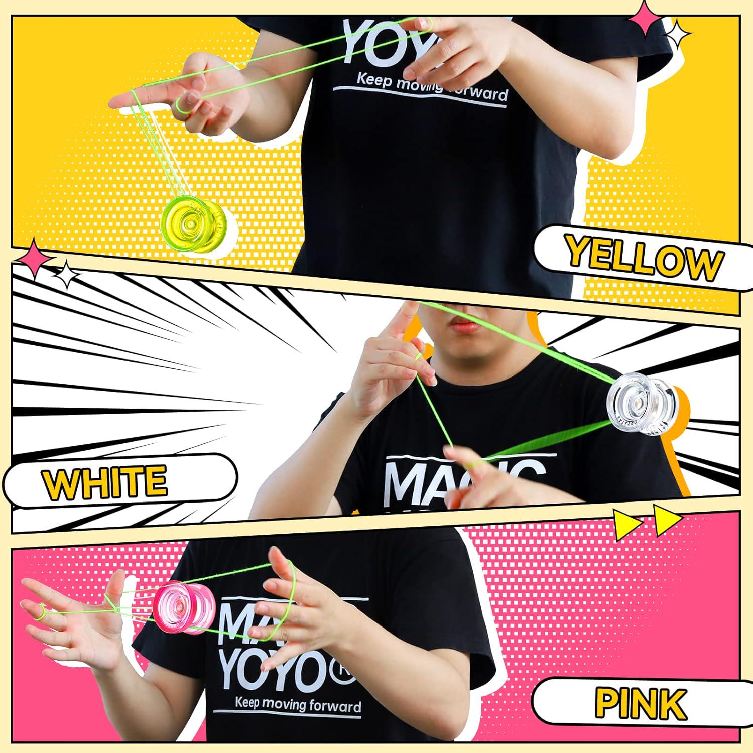 MAGICYOYO Responsive Yoyo K2 Crystal Yoyo For Kids, 3 Pack Professional Yoyo For Kids Beginner, Dual Purpose Plastic Yo Yos For Adults With Unresponsive Bearing + Accessories (Pink + Yellow + White),