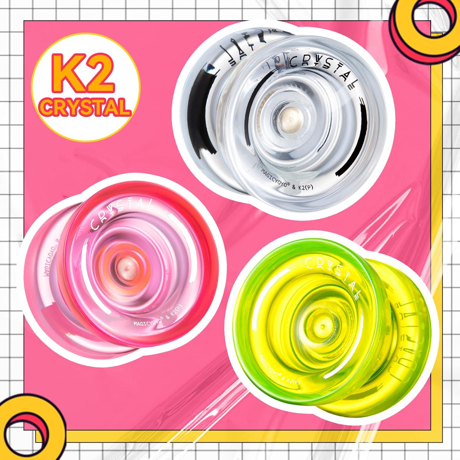 MAGICYOYO Responsive Yoyo K2 Crystal Yoyo For Kids, 3 Pack Professional Yoyo For Kids Beginner, Dual Purpose Plastic Yo Yos For Adults With Unresponsive Bearing + Accessories (Pink + Yellow + White),