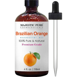 Majestic Pure Brazilian Orange Essential Oil, 100% Pure & Natural, Premium Grade, 4oz for Hair, Skin, Aromatherapy, Massage & Diffusers