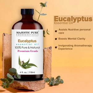 Majestic Pure Eucalyptus Essential Oil, 100% Pure & Natural, 4oz, Premium Grade for Hair & Skin Care