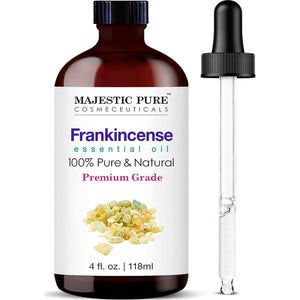 Majestic Pure Frankincense Essential Oil, 100% Pure, Natural Premium Grade for Aromatherapy & Skin Care, 4 fl oz with Dropper