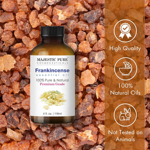 Majestic Pure Frankincense Essential Oil, 100% Pure, Natural Premium Grade for Aromatherapy & Skin Care, 4 fl oz with Dropper