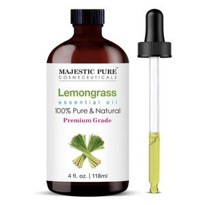 Majestic Pure Lemongrass Essential Oil, 4oz, 100% Pure & Natural, Premium for Skin, Hair, Aromatherapy, Massage & Diffusers