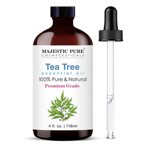 Majestic Pure Tea Tree Essential Oil with Glass Dropper, 100% Pure & Natural, Premium Grade Essential Oils for Diffusers, Skin, Aromatherapy, Massage, 4oz
