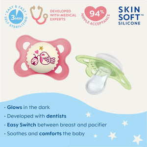 MAM Day And Night Pacifiers, Glow In The Dark Pacifier For Breastfed Babies, 0-6 Months, Baby Girl,