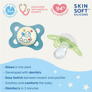 MAM Night Pacifiers 0-6 Months, Best For Breastfed Babies, Glow In The Dark, Baby Boy, 2 Count,