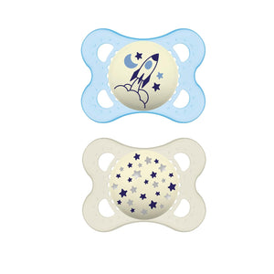MAM Night Pacifiers 0-6 Months, Best For Breastfed Babies, Glow In The Dark, Baby Boy, 2 Count,